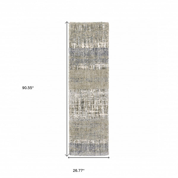 HomeRoots 2' Grey and Ivory Abstract Lines Runner Rug - Modern Vintage Style for Hallways and Living Spaces 2'3" x 7'6" 383676