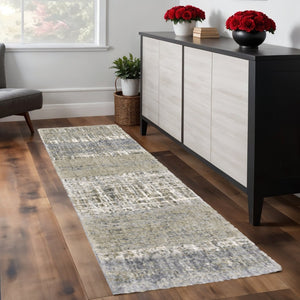 HomeRoots 2' Grey and Ivory Abstract Lines Runner Rug - Modern Vintage Style for Hallways and Living Spaces 2'3" x 7'6" 383676