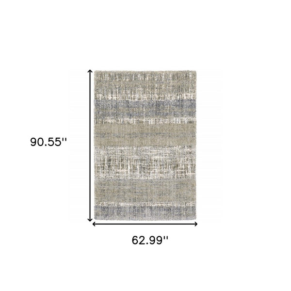 HomeRoots 2' Grey and Ivory Abstract Lines Runner Rug - Modern Vintage Style for Hallways and Living Spaces 5'3" x 7'6" 383678