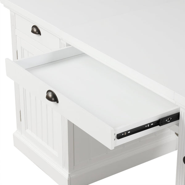 English Elm 67" White Executive Desk with Cabinet Storage Drawers and Usb Ports for Home Office N751S415500K