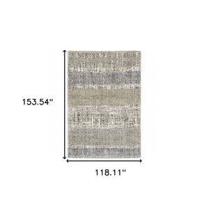 HomeRoots 2' Grey and Ivory Abstract Lines Runner Rug - Modern Vintage Style for Hallways and Living Spaces 9'10" x 12'10" 383681