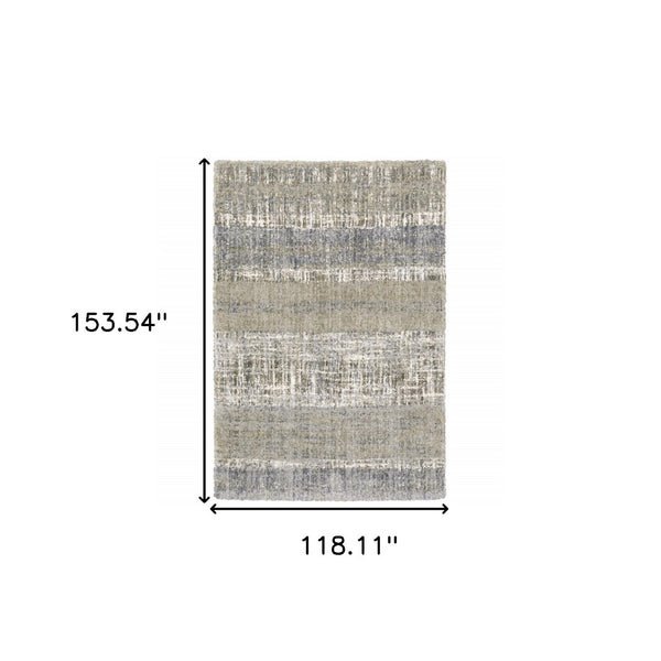 HomeRoots 2' Grey and Ivory Abstract Lines Runner Rug - Modern Vintage Style for Hallways and Living Spaces 9'10" x 12'10" 383681