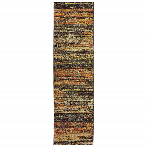 Homeroots 12' Gold And Slate Abstract Runner Rug Gold,Charcoal Nylon 383683