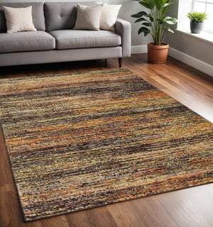 HomeRoots 2' X 8' Contemporary Gold and Slate Abstract Runner Rug for Elegant Hallways and Entryways Gold/ Charcoal 5'3" x 7'3" 383685