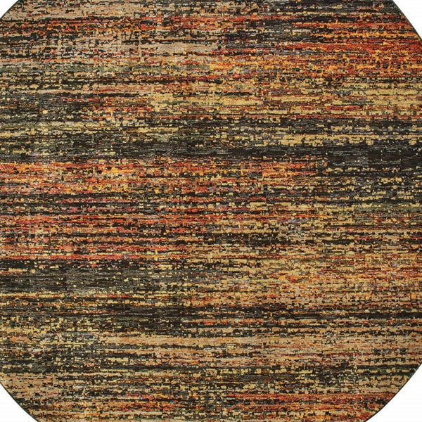 Homeroots 7' Round Gold And Slate Abstract Area Rug Gold,Charcoal Nylon 383688