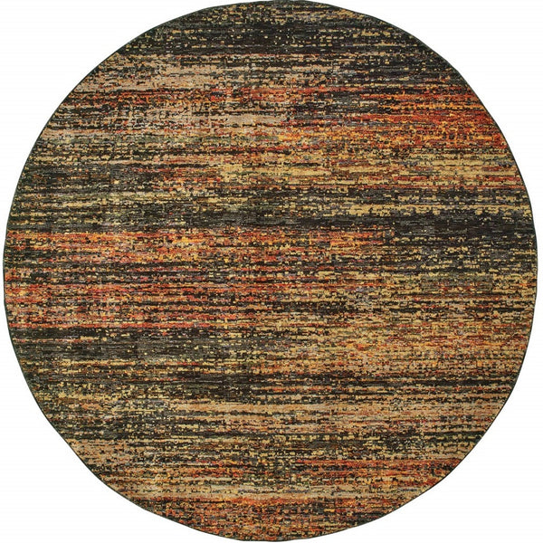 Homeroots 7' Round Gold And Slate Abstract Area Rug Gold,Charcoal Nylon 383688