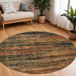 Homeroots 7' Round Gold And Slate Abstract Area Rug Gold,Charcoal Nylon 383688