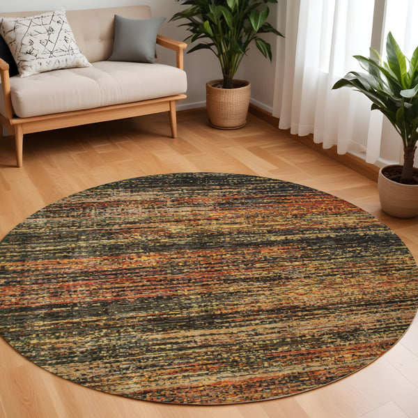 Homeroots 7' Round Gold And Slate Abstract Area Rug Gold,Charcoal Nylon 383688