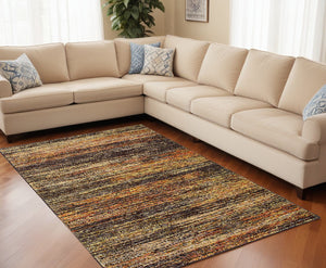 Homeroots 10' X 14' Gold And Slate Abstract Area Rug Gold,Charcoal Nylon 383690