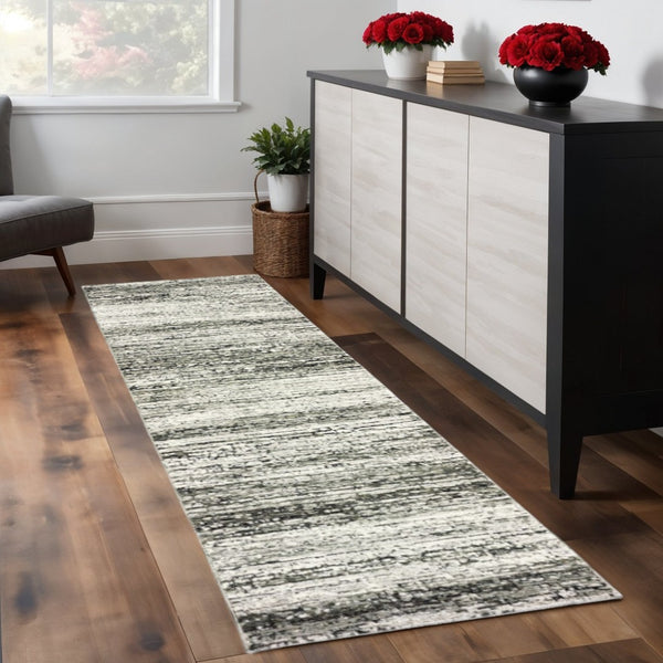 HomeRoots 2' X 8' Abstract Runner Rug - Modern Retro Design, Durable, Easy Care for High-Traffic Areas Ash/ Charcoal 2'3" x 8' 383691
