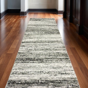 HomeRoots 2' X 8' Abstract Runner Rug - Modern Retro Design, Durable, Easy Care for High-Traffic Areas Ash/ Charcoal 2'6" x 12' 383692
