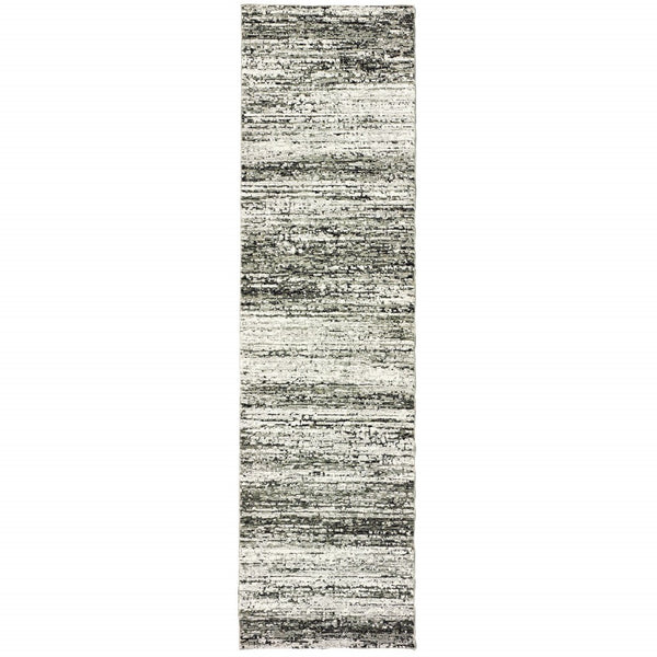 Homeroots 12' Ash And Slate Abstract Runner Rug Ash,Charcoal Nylon 383692
