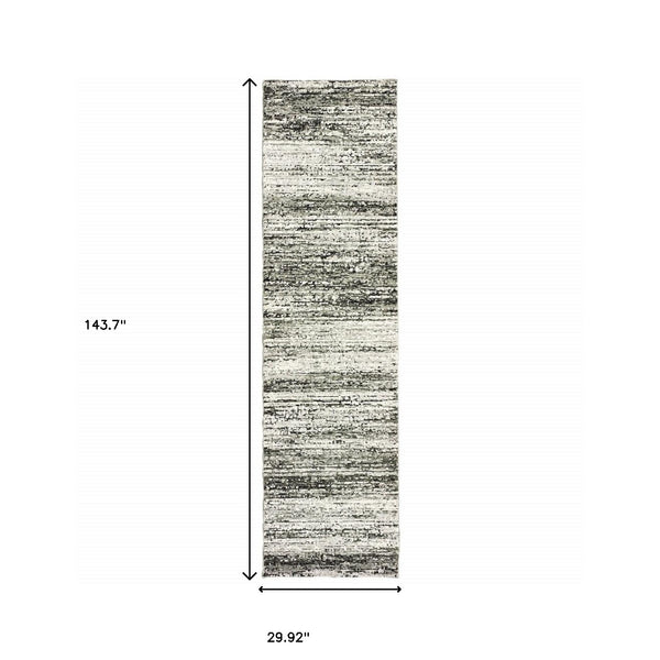 Homeroots 12' Ash And Slate Abstract Runner Rug Ash,Charcoal Nylon 383692