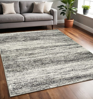 HomeRoots 2' X 8' Abstract Runner Rug - Modern Retro Design, Durable, Easy Care for High-Traffic Areas Ash/ Charcoal 5'3" x 7'3" 383694