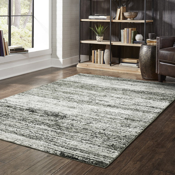 HomeRoots 2' X 8' Abstract Runner Rug - Modern Retro Design, Durable, Easy Care for High-Traffic Areas Ash/ Charcoal 6'7" x 9'6" 383695