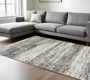 HomeRoots 2' X 8' Abstract Runner Rug - Modern Retro Design, Durable, Easy Care for High-Traffic Areas Ash/ Charcoal 7'10" x 10'10" 383696