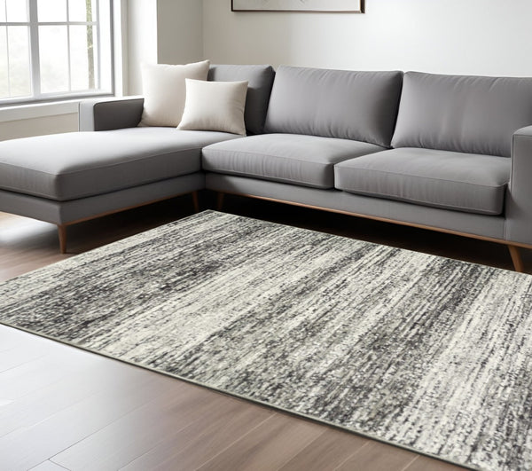 HomeRoots 2' X 8' Abstract Runner Rug - Modern Retro Design, Durable, Easy Care for High-Traffic Areas Ash/ Charcoal 7'10" x 10'10" 383696