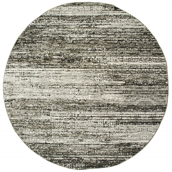 Homeroots 7' Round Ash And Slate Abstract Area Rug Ash,Charcoal Nylon 383697