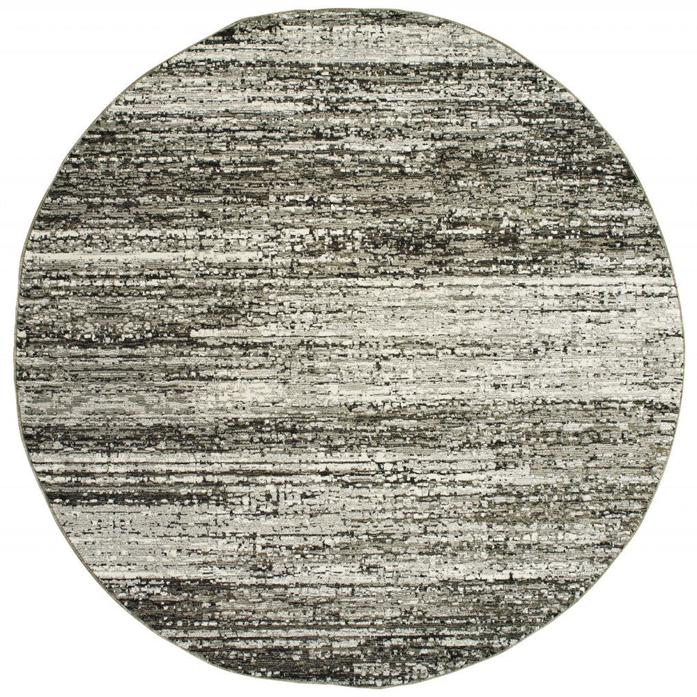 Homeroots 7' Round Ash And Slate Abstract Area Rug Ash,Charcoal Nylon 383697