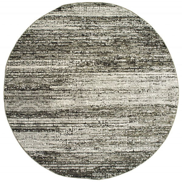 Homeroots 7' Round Ash And Slate Abstract Area Rug Ash,Charcoal Nylon 383697
