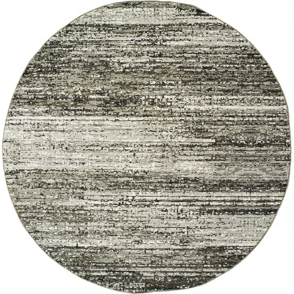 Homeroots 7' Round Ash And Slate Abstract Area Rug Ash,Charcoal Nylon 383697