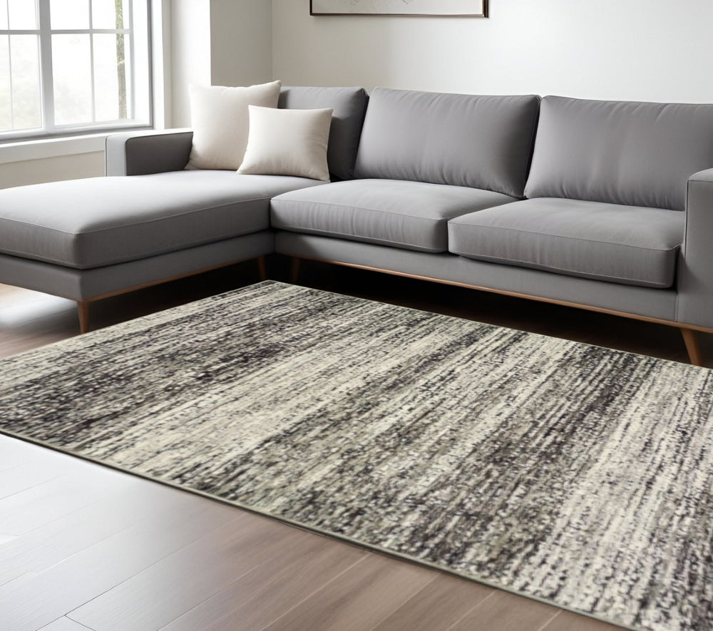 HomeRoots 2' X 8' Abstract Runner Rug - Modern Retro Design, Durable, Easy Care for High-Traffic Areas Ash/ Charcoal 10' x 13'2" 383699