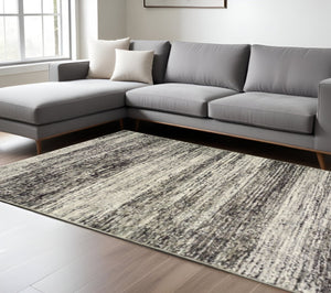 HomeRoots 2' X 8' Abstract Runner Rug - Modern Retro Design, Durable, Easy Care for High-Traffic Areas Ash/ Charcoal 10' x 13'2" 383699