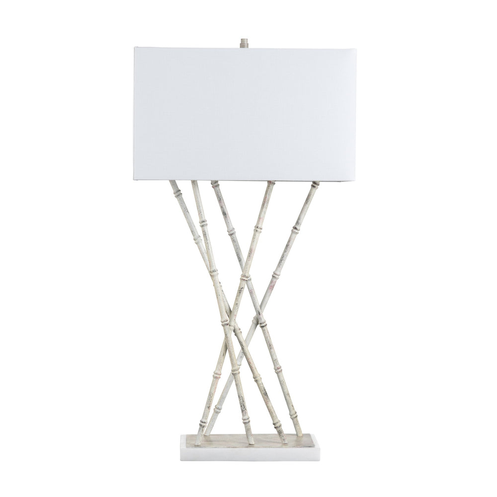 Crestview Collection 36.25"H Elegant Metal Bamboo Shoots Table Lamp - Marble Base, Linen Shade & 3-way Lighting Option   Cvazer186