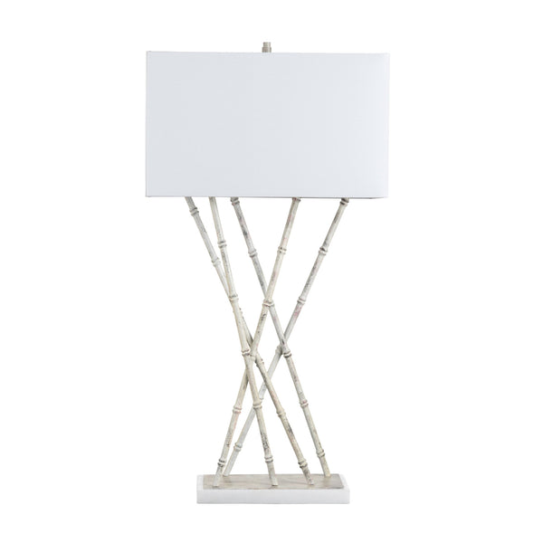 Crestview Collection 36.25"H Elegant Metal Bamboo Shoots Table Lamp - Marble Base, Linen Shade & 3-way Lighting Option   Cvazer186
