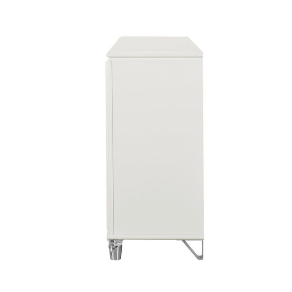 English Elm URIUNI Gold Chest with Acrylic Front Legs, Gold-Accented Spacious Drawers and Stainless Steel Backs Gold,White 66.14 L x 20.24 W x 39.13 H B201P299625