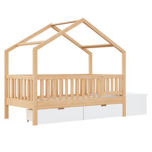 English Elm Toddler Playhouse Bed Solid Pine Frame with Storage Drawers Safety Gate Kids Room N899P429858N