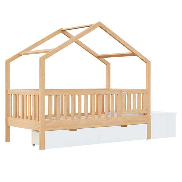 English Elm Toddler Playhouse Bed Solid Pine Frame with Storage Drawers Safety Gate Kids Room N899P429858N