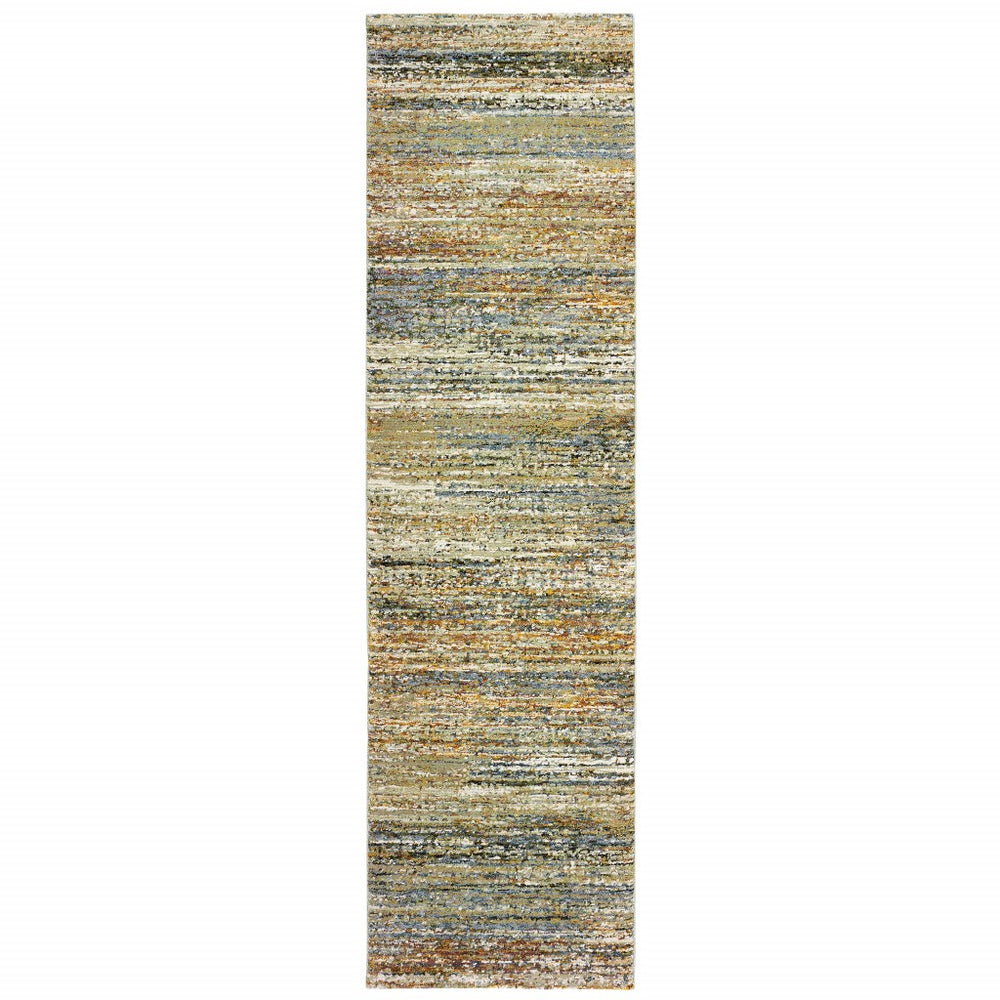 Homeroots 2' X 8' Gold And Green Abstract Runner Rug Gold,Green Nylon 383700