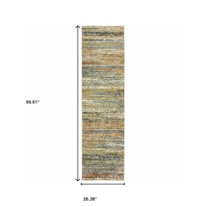 Homeroots 2' X 8' Gold And Green Abstract Runner Rug Gold,Green Nylon 383700