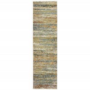 Homeroots 3' X 12' Gold And Green Abstract Runner Rug Gold,Green Nylon 383701