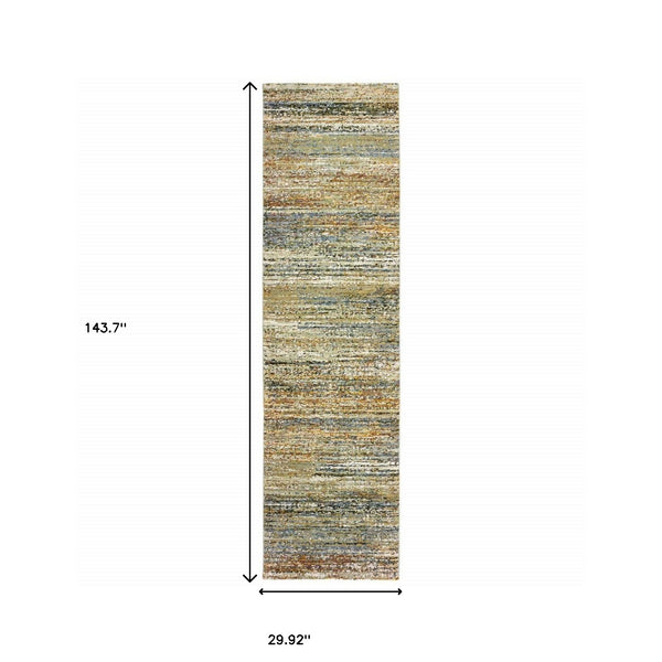 Homeroots 3' X 12' Gold And Green Abstract Runner Rug Gold,Green Nylon 383701