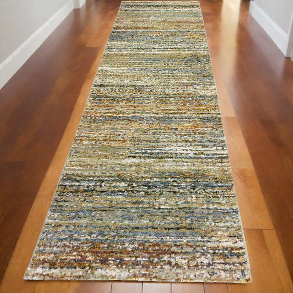 Homeroots 3' X 12' Gold And Green Abstract Runner Rug Gold,Green Nylon 383701