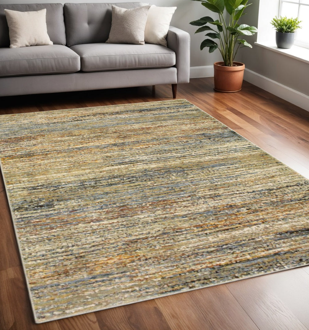 HomeRoots 2' Elevate Your Space with a Contemporary Abstract Runner Rug for Hallways and Entryways Gold/ Green 5'3" x 7'3" 383703