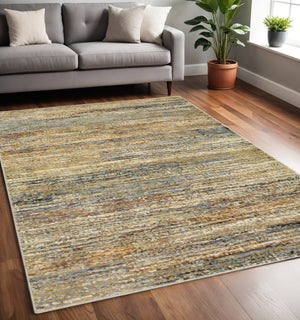 HomeRoots 2' Elevate Your Space with a Contemporary Abstract Runner Rug for Hallways and Entryways Gold/ Green 5'3" x 7'3" 383703