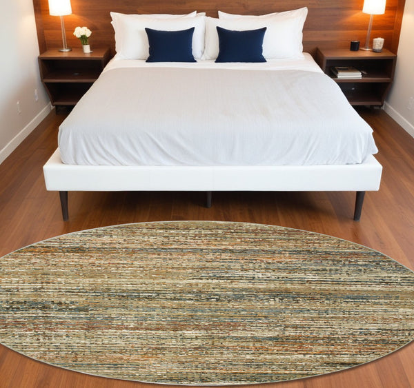 Homeroots 7' Round Gold And Green Abstract Area Rug Gold,Green Nylon 383706