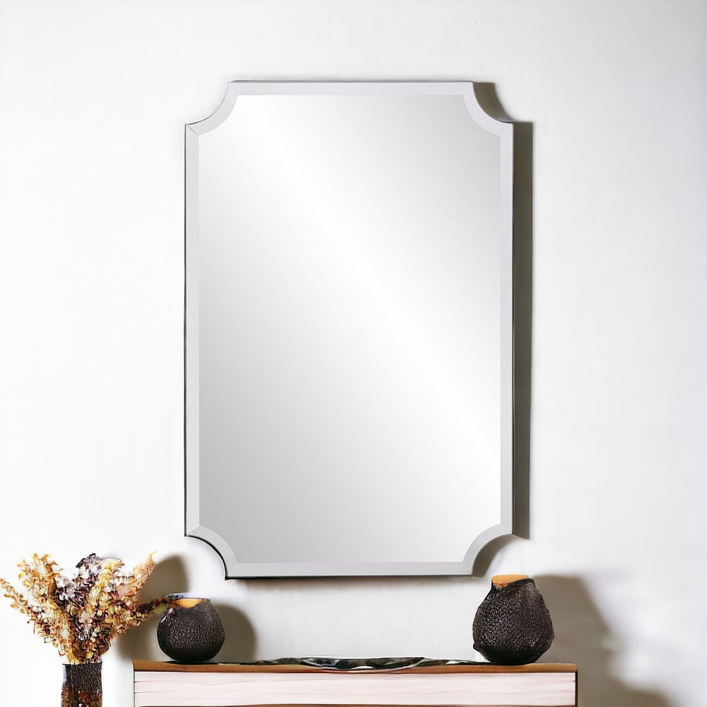 Homeroots Minimalist  Rectangle Mirror With Beveled Edge And Scalloped Corners  Glass 383712