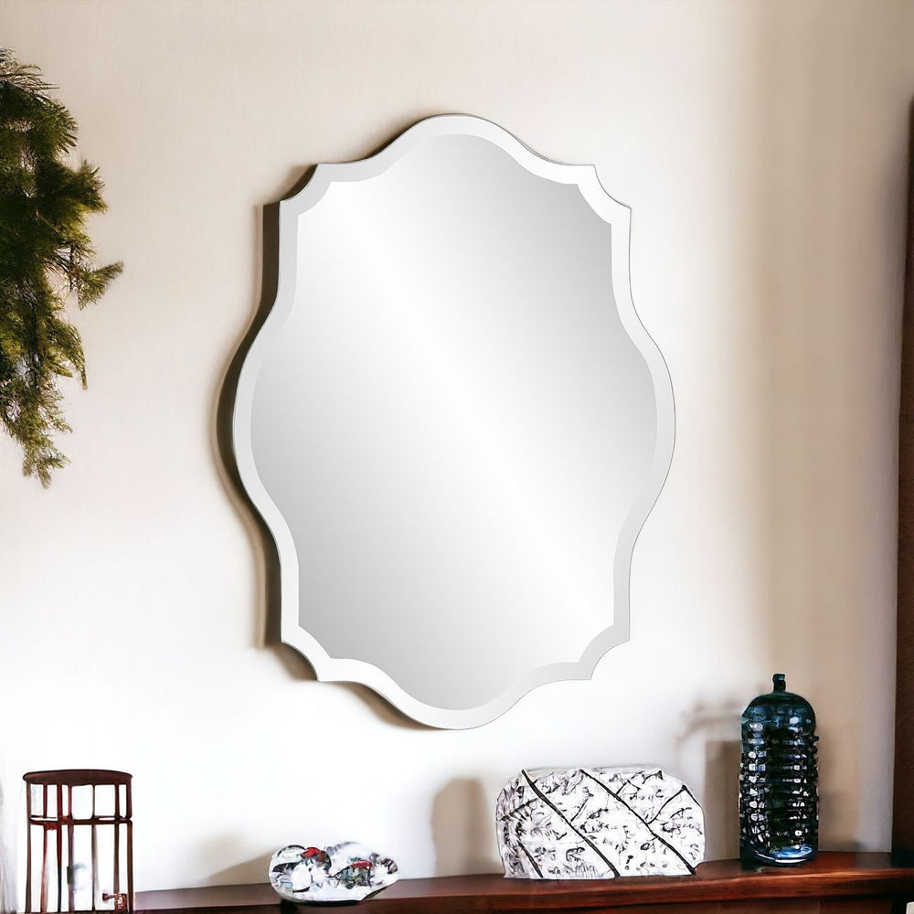 Homeroots 32" Clear Scalloped Edges Unframed Accent Mirror  Glass 383713