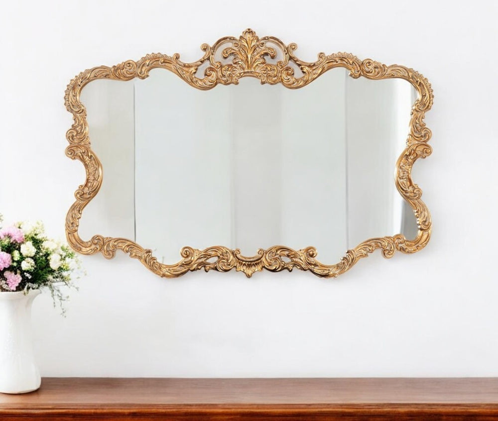 HomeRoots 27" Gold Ornate Scroll Framed Accent Mirror - Vintage Baroque Design for Glamorous Home Décor 383714