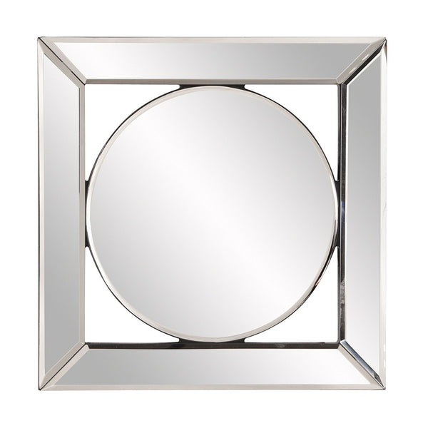 Homeroots 12" Round In Square Glass Framed Accent Mirror  Glass 383715