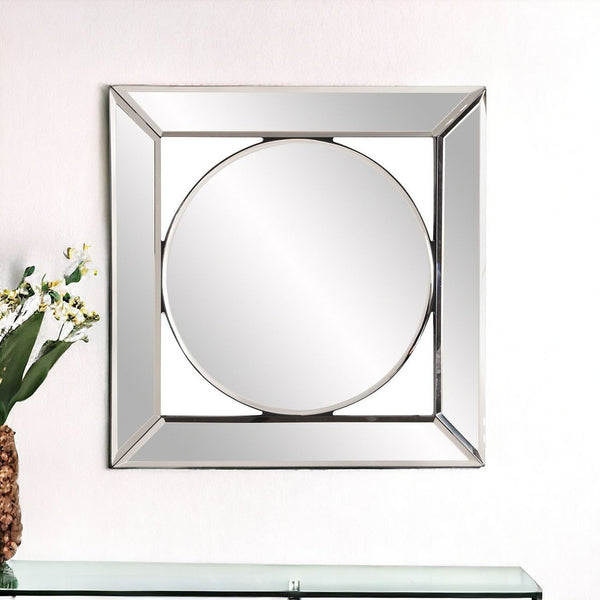 Homeroots 12" Round In Square Glass Framed Accent Mirror  Glass 383715