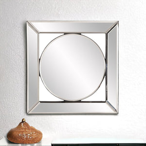 Homeroots 12" Round In Square Glass Framed Accent Mirror  Glass 383715