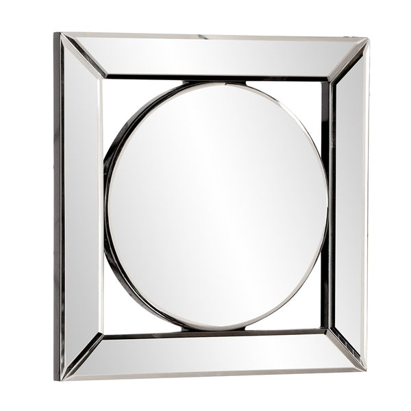 Homeroots 12" Round In Square Glass Framed Accent Mirror  Glass 383715