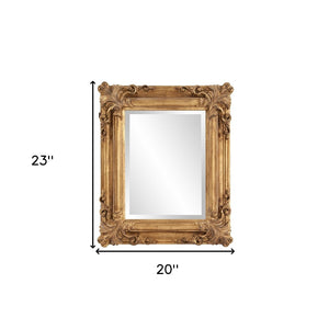HomeRoots 23" Antiqued Gold Ornate Scroll Accent Mirror - Elegant, Ready-to-Hang, Ideal for Any Room Decor 383719