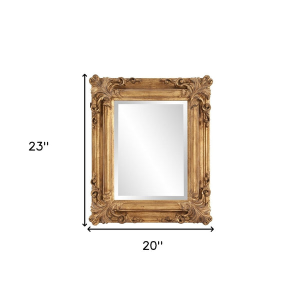 HomeRoots 23" Antiqued Gold Ornate Scroll Accent Mirror - Elegant, Ready-to-Hang, Ideal for Any Room Decor 383719