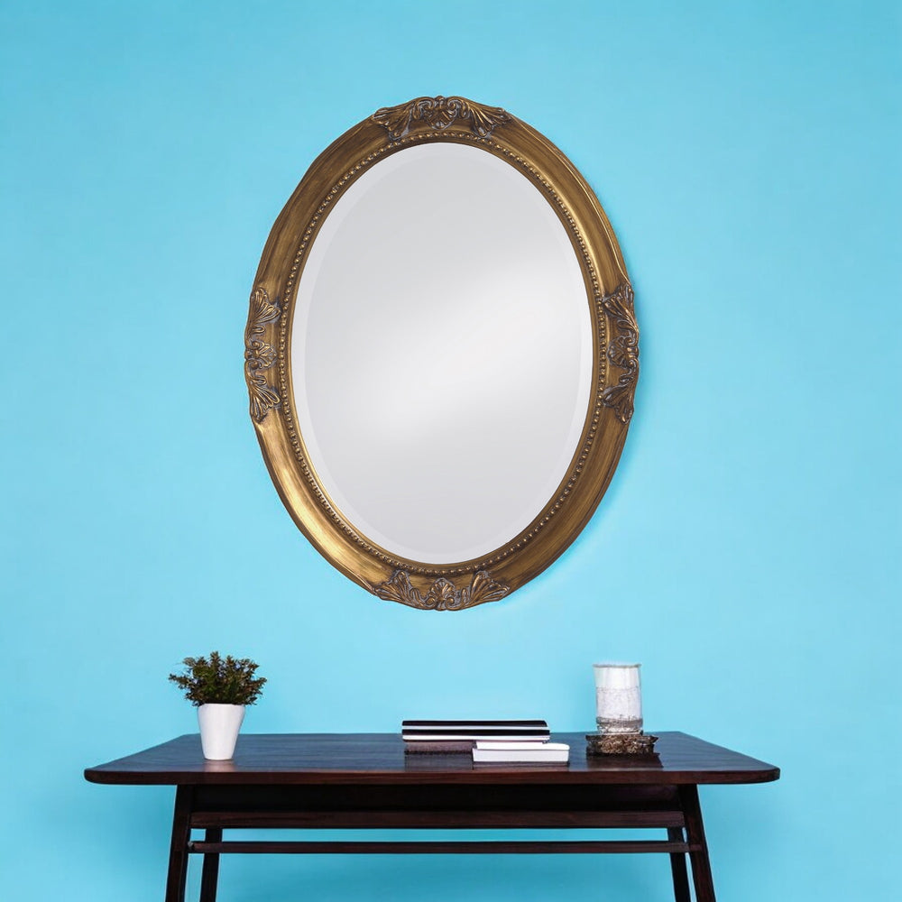 Homeroots 33" Gold Oval Framed Accent Mirror  Wood 383720